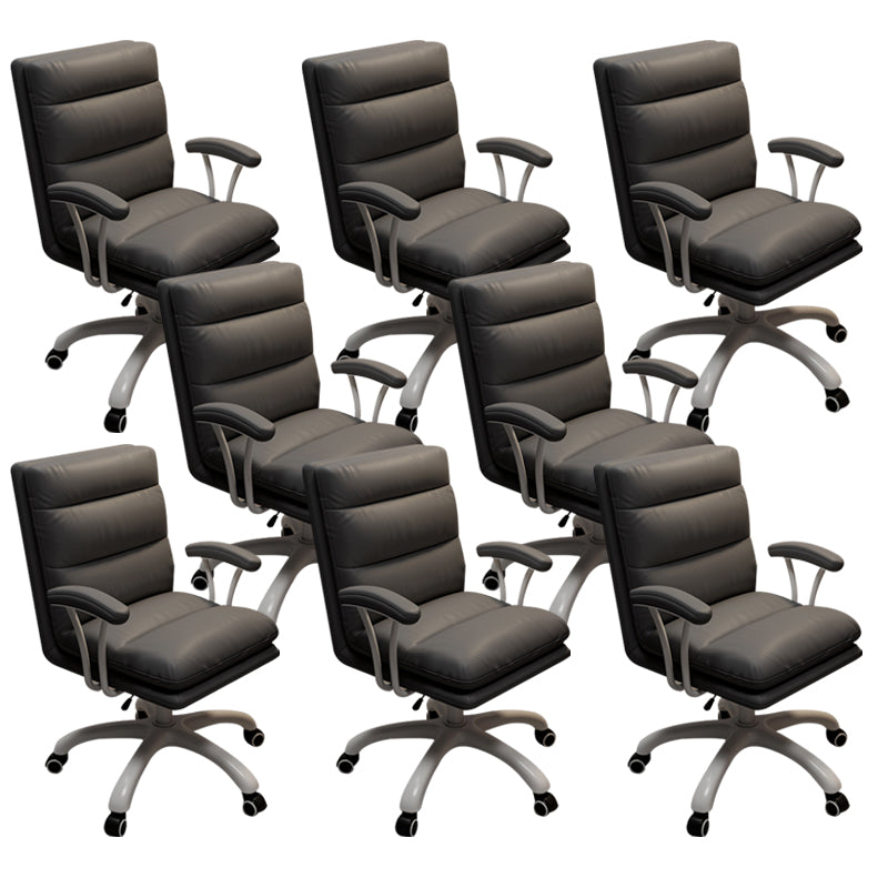 Modern Fixed Arms Office Chair Leather No Distressing Ergonomic Slide Chair