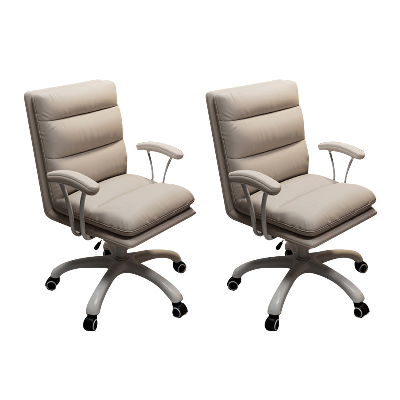 Modern Fixed Arms Office Chair Leather No Distressing Ergonomic Slide Chair