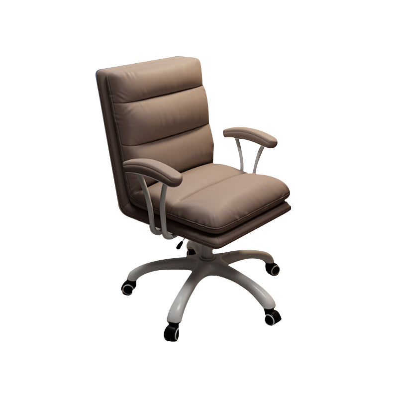 Modern Fixed Arms Office Chair Leather No Distressing Ergonomic Slide Chair