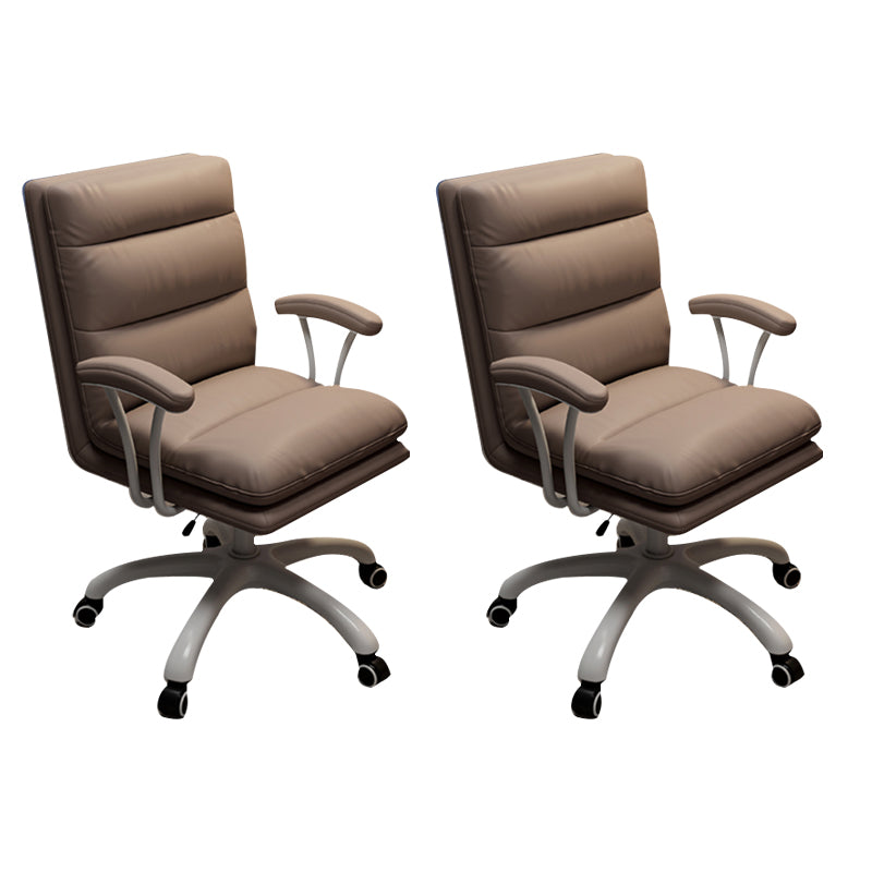 Modern Fixed Arms Office Chair Leather No Distressing Ergonomic Slide Chair