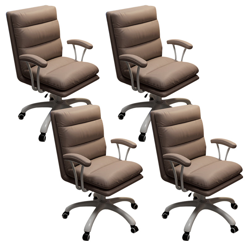 Modern Fixed Arms Office Chair Leather No Distressing Ergonomic Slide Chair