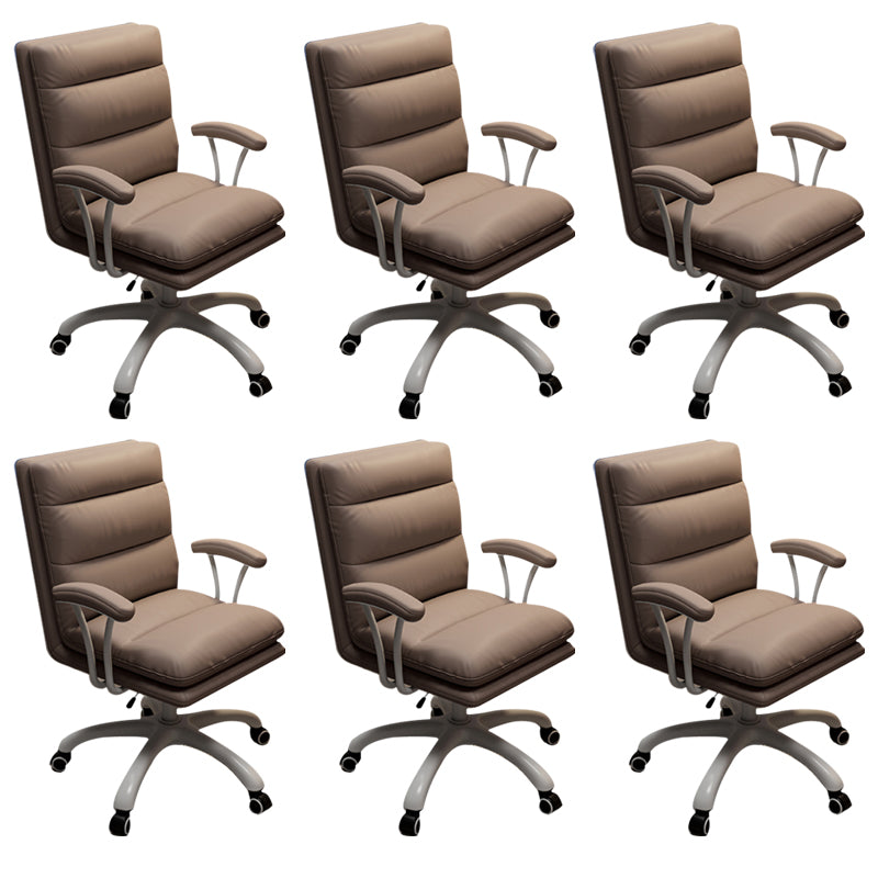 Modern Fixed Arms Office Chair Leather No Distressing Ergonomic Slide Chair