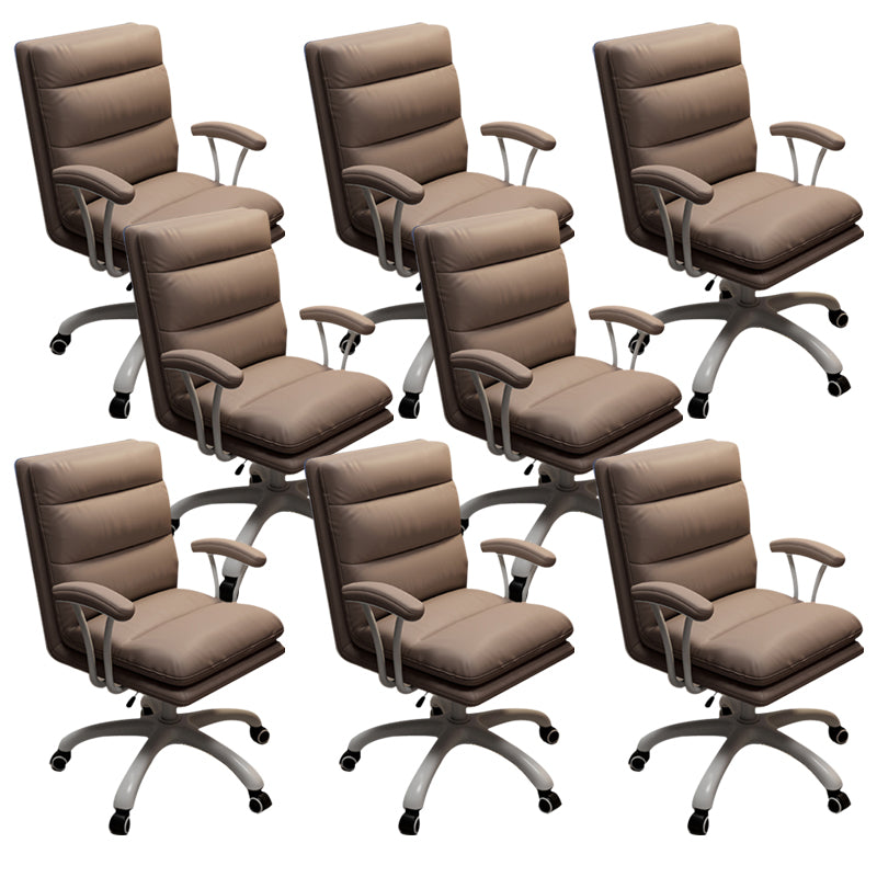 Modern Fixed Arms Office Chair Leather No Distressing Ergonomic Slide Chair