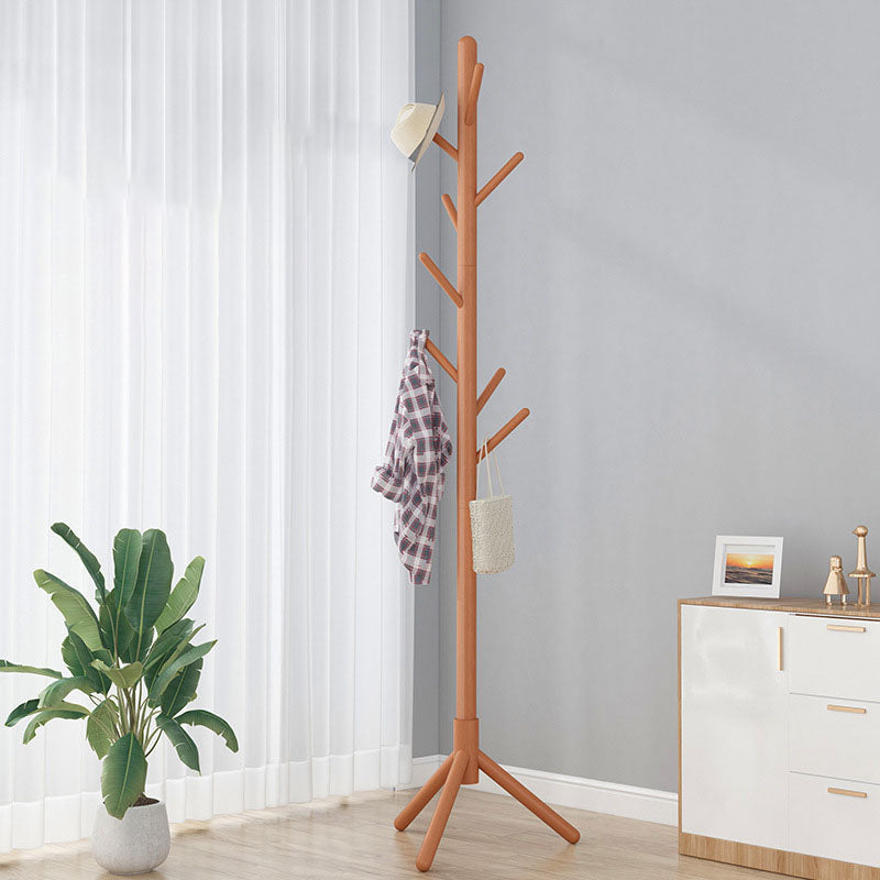 Wooden Hall Tree Mid Century Modern Free Standing Tree Stand with Hooks