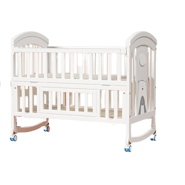 Modern Baby Crib with Guardrail and Casters Wood White Nursery Bed