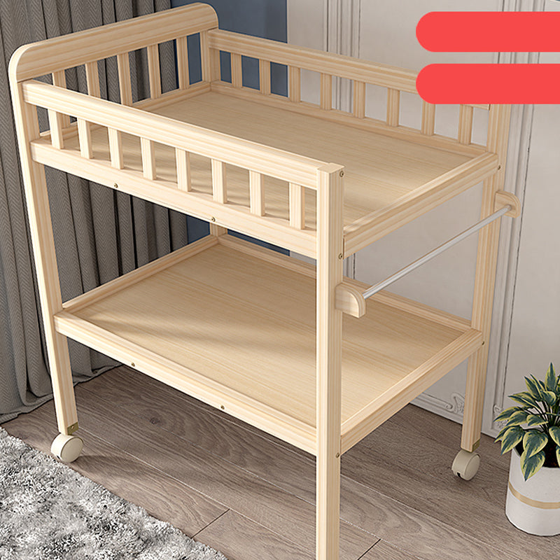 Modern Wooden Changing Table Safety Rails Baby Changing Table with 4 Wheels