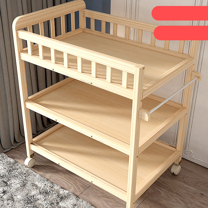 Modern Wooden Changing Table Safety Rails Baby Changing Table with 4 Wheels