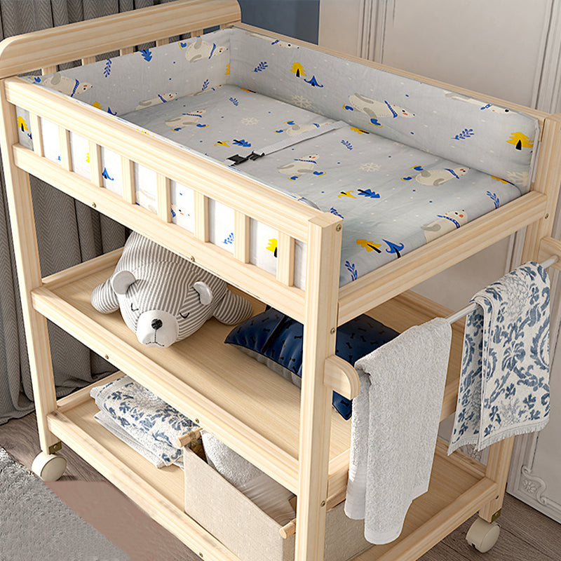 Modern Wooden Changing Table Safety Rails Baby Changing Table with 4 Wheels