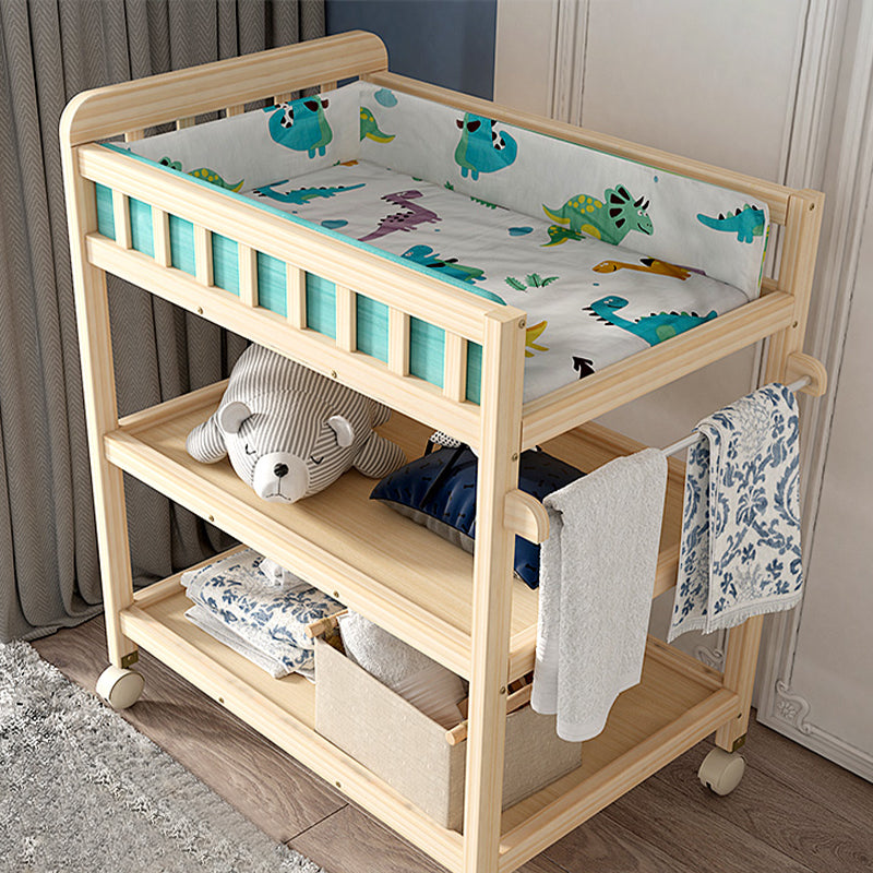 Modern Wooden Changing Table Safety Rails Baby Changing Table with 4 Wheels