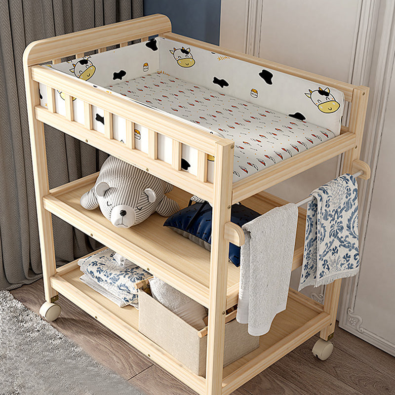 Modern Wooden Changing Table Safety Rails Baby Changing Table with 4 Wheels