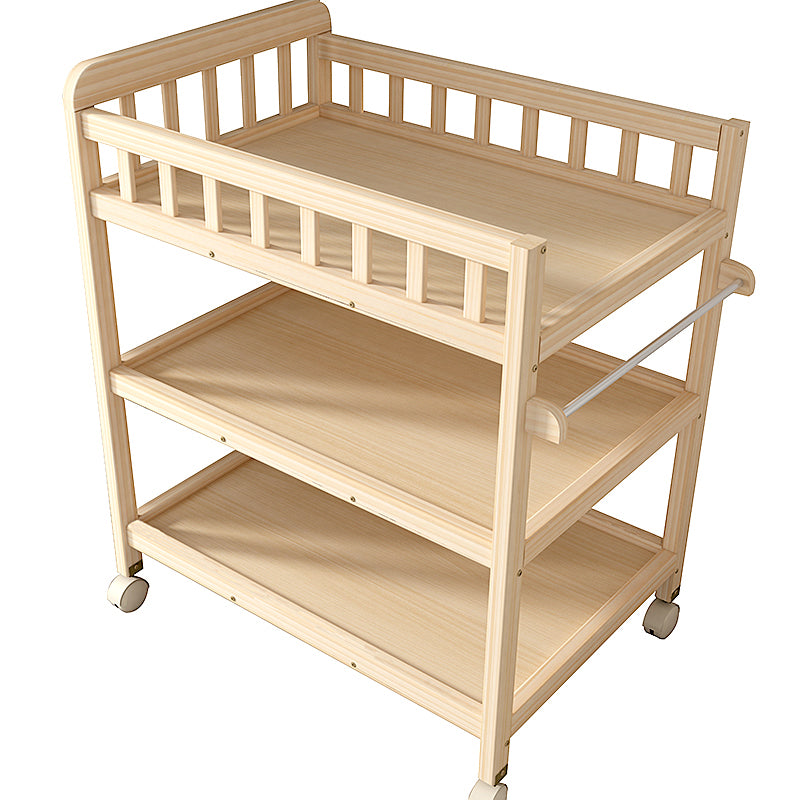 Modern Wooden Changing Table Safety Rails Baby Changing Table with 4 Wheels