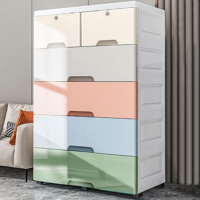 6 Drawers Plastic Kids Nightstand Scandinavian Vertical Nursery Dresser for Home