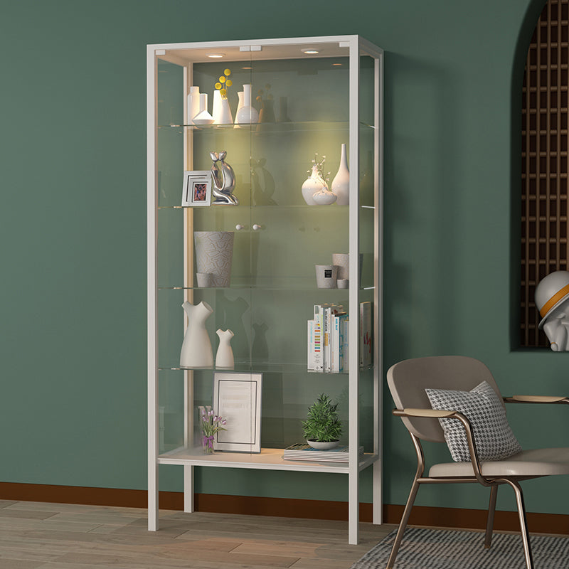 Modern Curio Cabinet Metal Storage Cabinet with Lighting for Dining Room