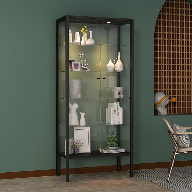 Modern Curio Cabinet Metal Storage Cabinet with Lighting for Dining Room