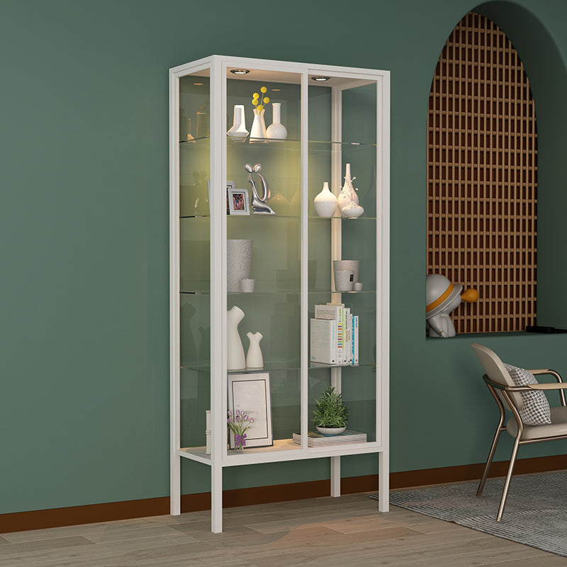 Modern Curio Cabinet Metal Storage Cabinet with Lighting for Dining Room