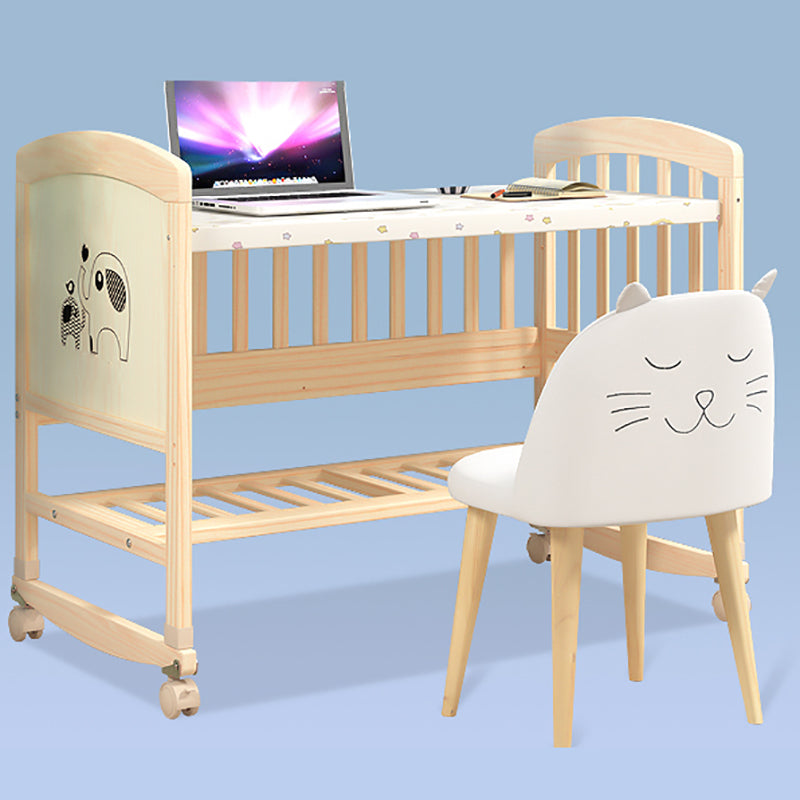 Wooden Modern Nursery Bed Animal Print Baby Crib with Wheels