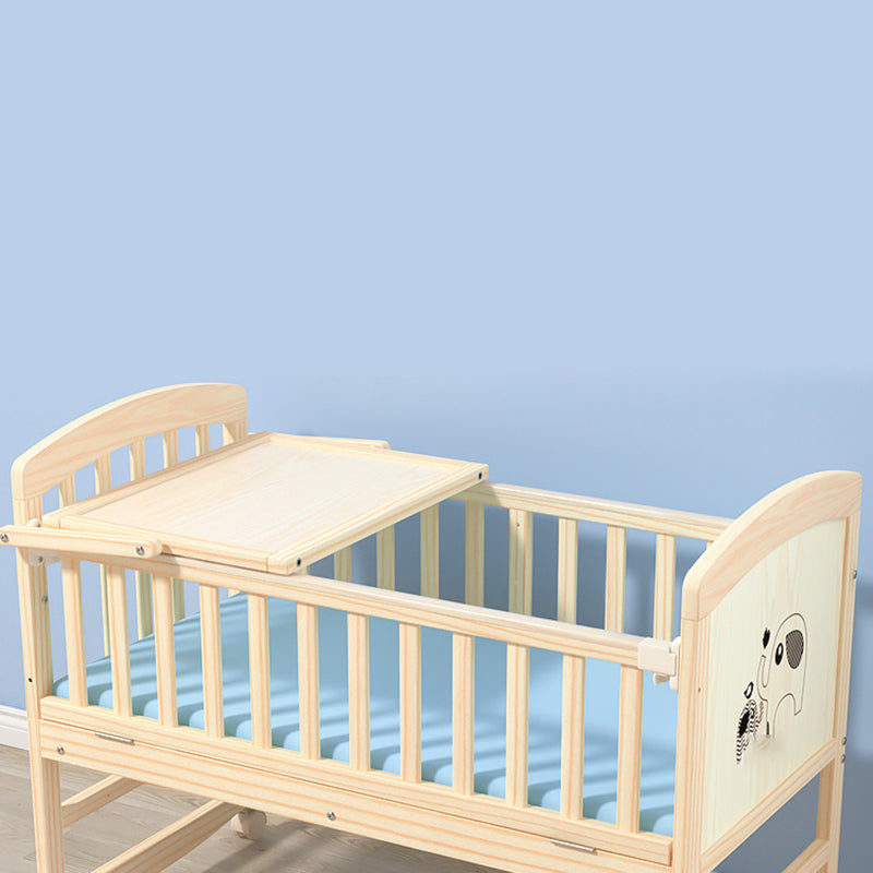 Wooden Modern Nursery Bed Animal Print Baby Crib with Wheels