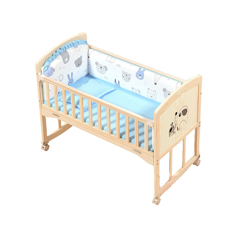 Wooden Modern Nursery Bed Animal Print Baby Crib with Wheels