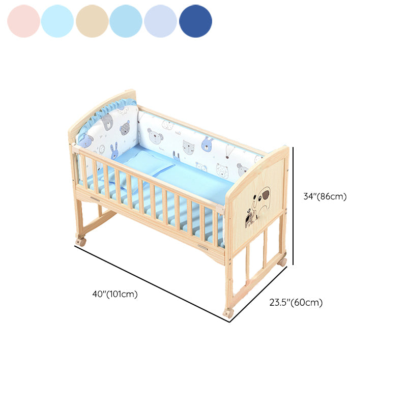 Wooden Modern Nursery Bed Animal Print Baby Crib with Wheels