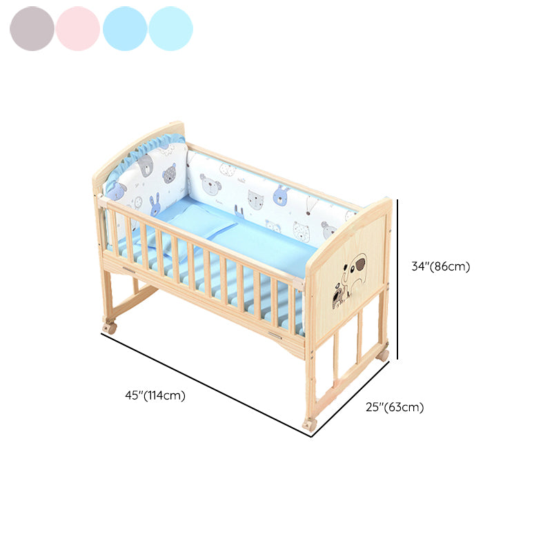 Wooden Modern Nursery Bed Animal Print Baby Crib with Wheels