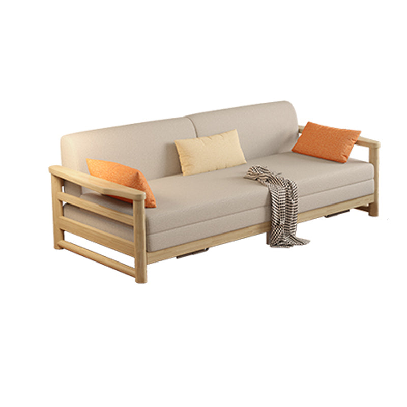 White Futon Sleeper Sofa in Linen Blend and Solid Wood with Pillow Included