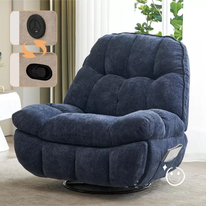 Contemporary Recliner Chair Swivel Rocker Metal Indoor Solid Color Side Pockets