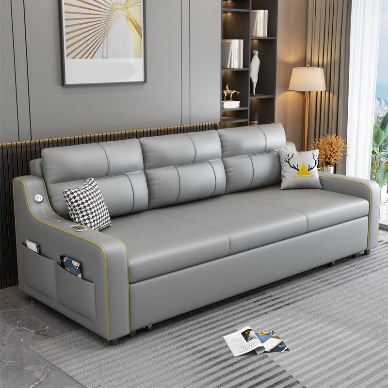 Scandinavian Upholstered Sleeper Sofa Faux Leather Convertible Sofas