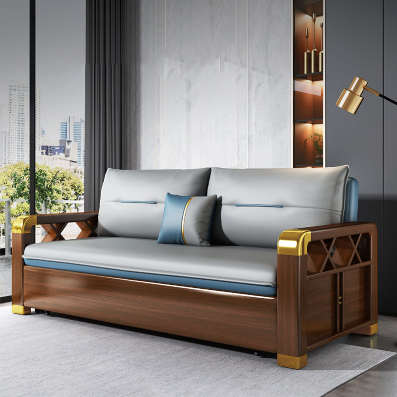 Square Arms Glam Sofa Bed Solid Wood Foldable Pillow Back Sleeper Sofa