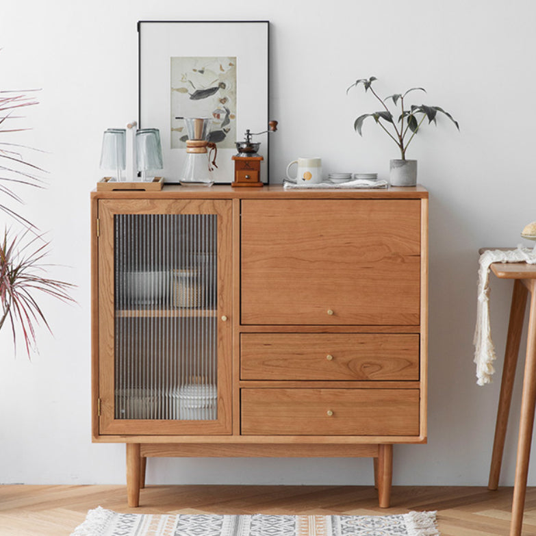 Contemporary Side Board Pine Sideboard Cabinet with Drawers for Dining Room