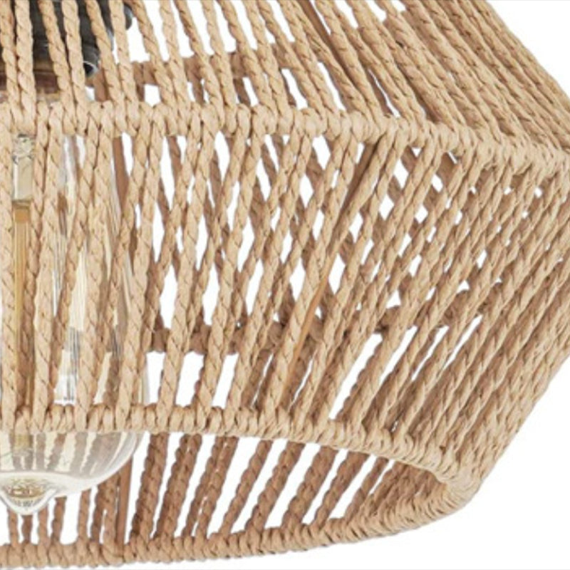 Single Light Ceiling Flush Metal and Rattan Flush Mount in Gold