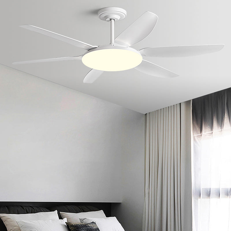 LED Minimalist Ceiling Fan 6 - Blades Fan Lighting Fixture in White Finish