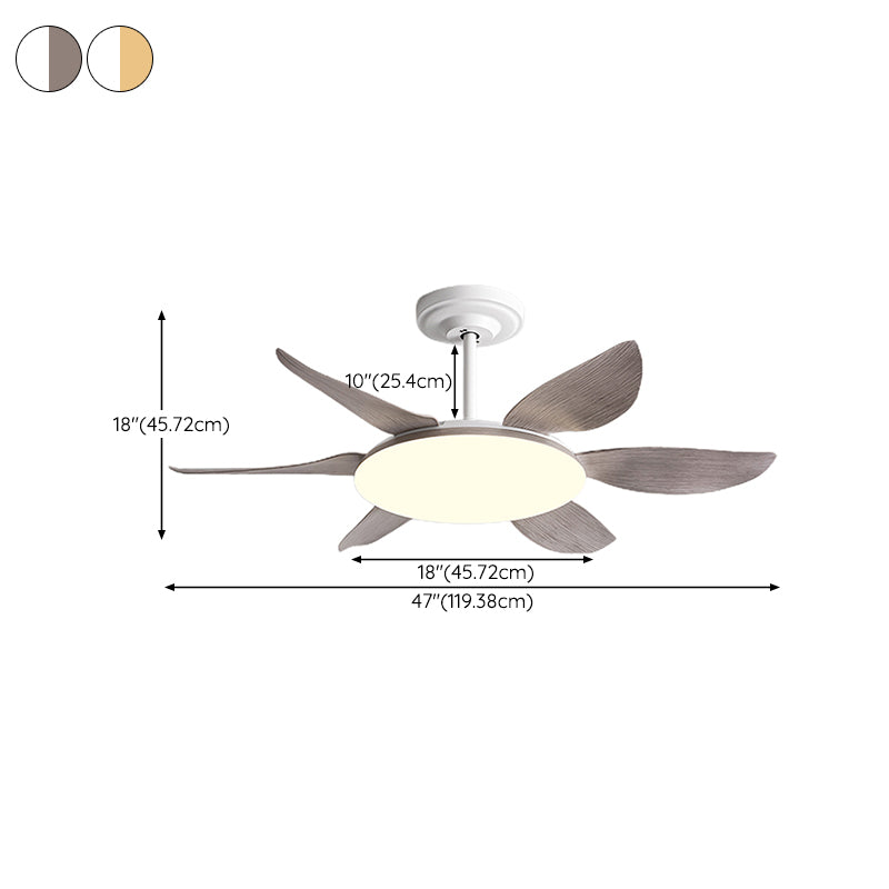 LED Minimalist Ceiling Fan 6 - Blades Fan Lighting Fixture in White Finish