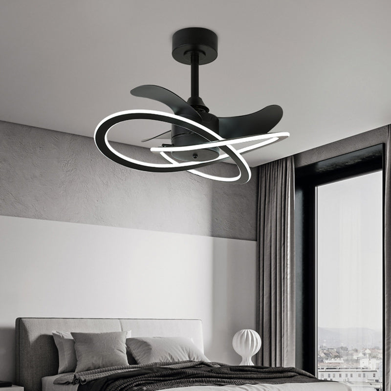 LED Linear Ceiling Fan 3 - Blades Metal Fan Light Fixture in Black / White Finish