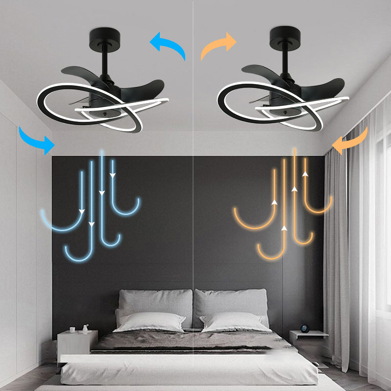 LED Linear Ceiling Fan 3 - Blades Metal Fan Light Fixture in Black / White Finish