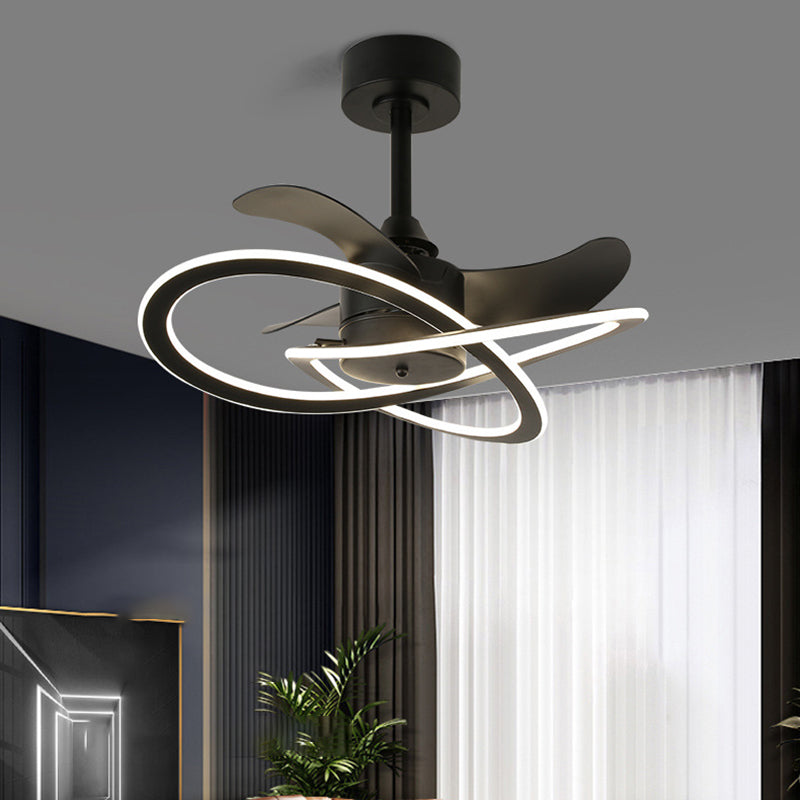 LED Linear Ceiling Fan 3 - Blades Metal Fan Light Fixture in Black / White Finish