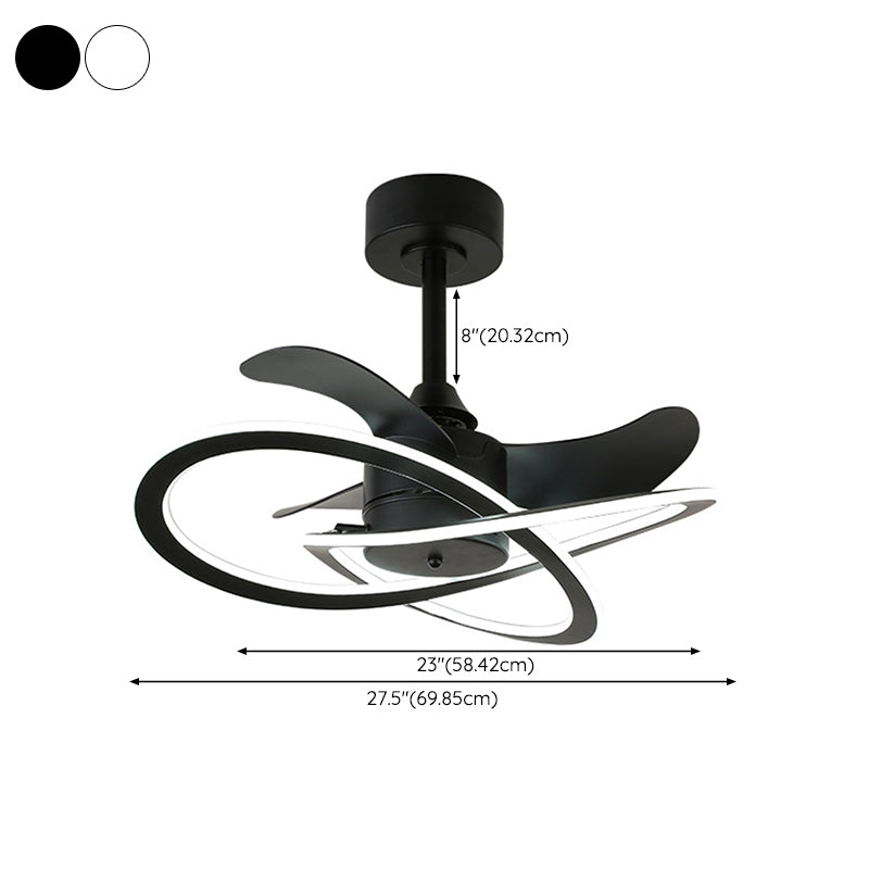 LED Linear Ceiling Fan 3 - Blades Metal Fan Light Fixture in Black / White Finish