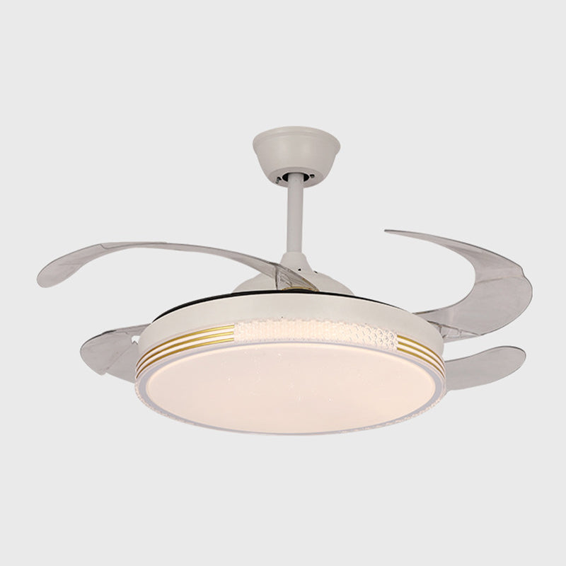 Retractable LED Ceiling Fan Modernism Drum Fan Light in White Finish