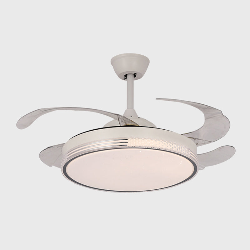 Retractable LED Ceiling Fan Modernism Drum Fan Light in White Finish