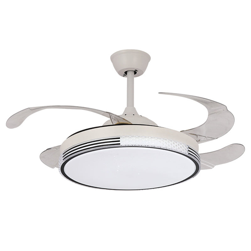 Retractable LED Ceiling Fan Modernism Drum Fan Light in White Finish