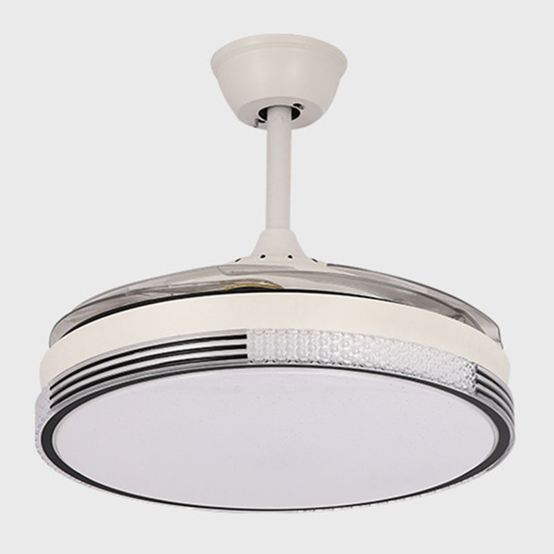 Retractable LED Ceiling Fan Modernism Drum Fan Light in White Finish