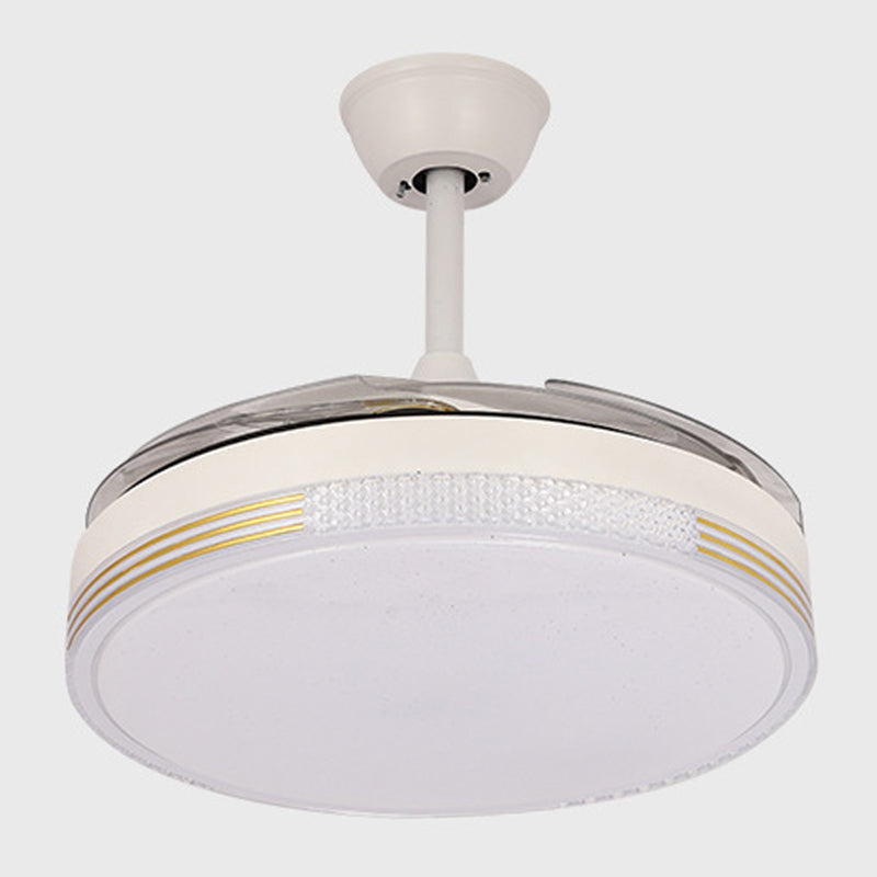 Retractable LED Ceiling Fan Modernism Drum Fan Light in White Finish