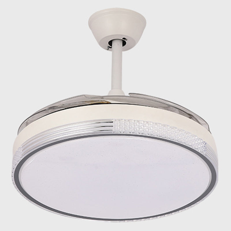 Retractable LED Ceiling Fan Modernism Drum Fan Light in White Finish