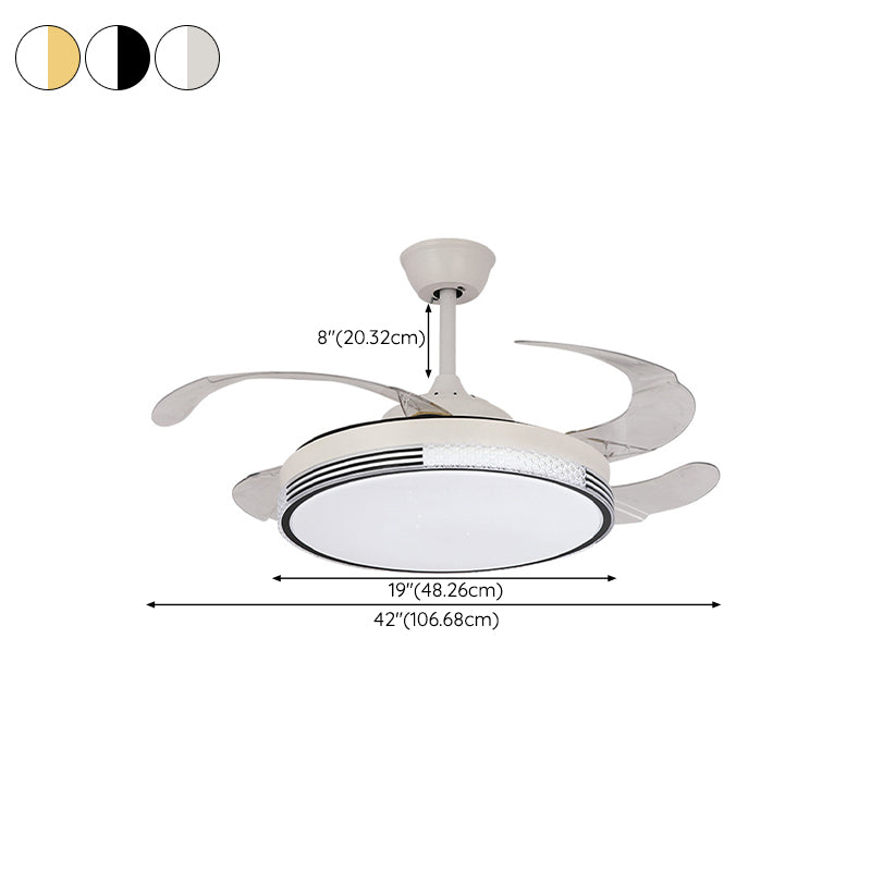 Retractable LED Ceiling Fan Modernism Drum Fan Light in White Finish