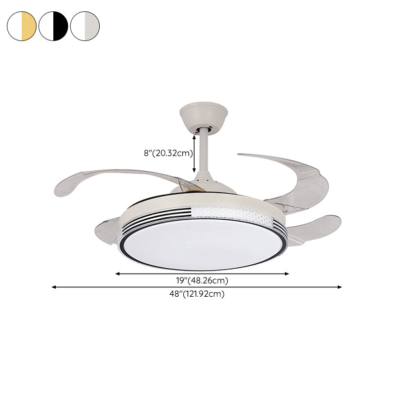 Retractable LED Ceiling Fan Modernism Drum Fan Light in White Finish