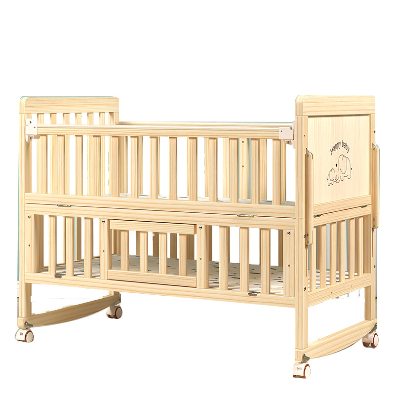 Farmhouse Nursery Bed Wooden Casters Arched Crib with Storage