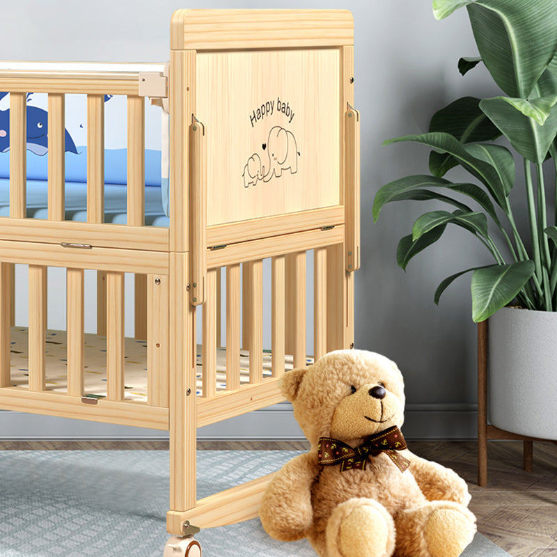 Farmhouse Nursery Bed Wooden Casters Arched Crib with Storage