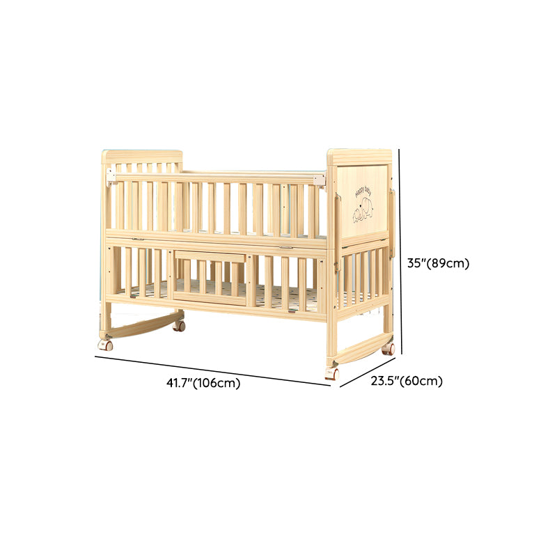 Farmhouse Nursery Bed Wooden Casters Arched Crib with Storage