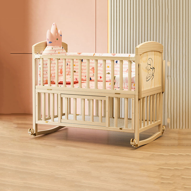 Wooden Modern Nursery Bed Wheels Arched Baby Crib with Storage