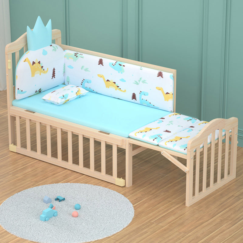 Scandinavian Animal Pattern Baby Crib Wooden Arched Crib with Casters