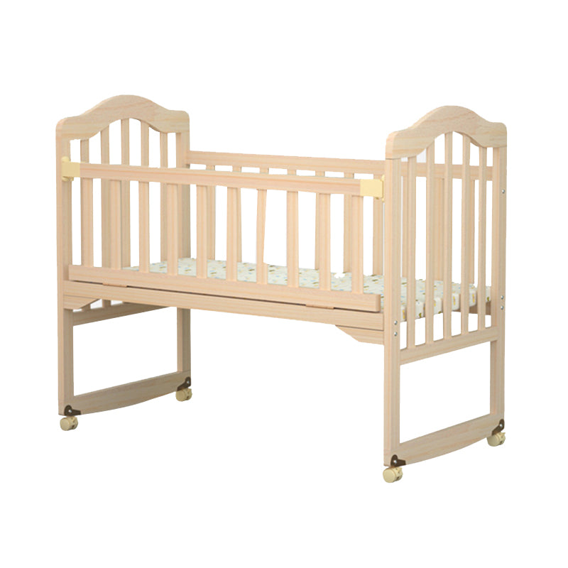 Scandinavian Animal Pattern Baby Crib Wooden Arched Crib with Casters